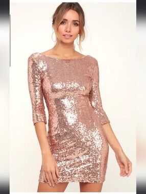 Lulus Delightful Ways Sequin Bodycon Dress - Rose Gold